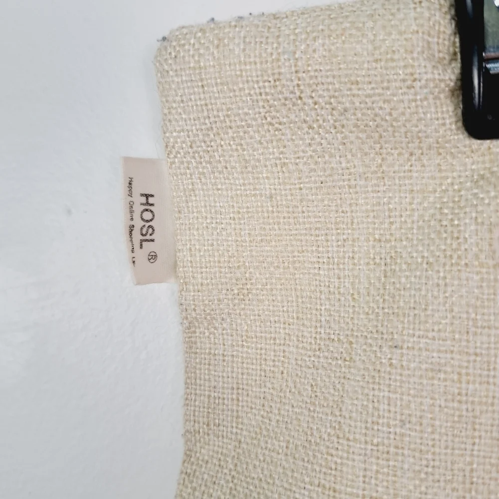 HOSL Rustic Burlap Feather Print Zippered Square‎ Pillow Cover